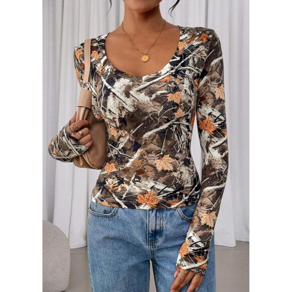 Women’s Long Sleeve Crop Top Deep V Neck Slim Fit Casual Fall Trendy - Picture 7 of 8